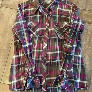 Natural Reflections Plaid Button Down Shirt - Pink, Green, White